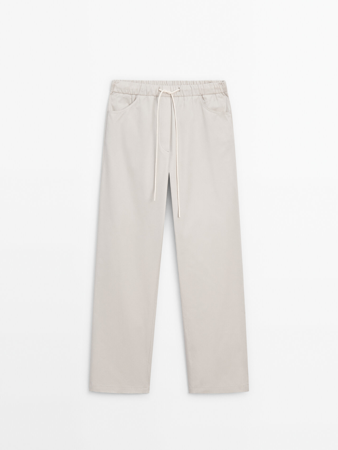 Massimo Dutti Jogger Fit Poplin Trousers With Drawstrings In Stone