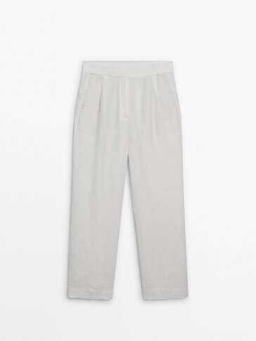 Slim fit darted linen trousers