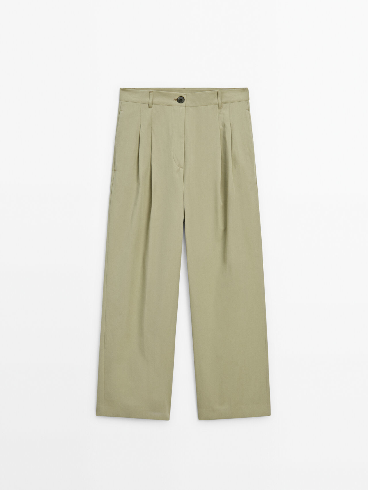 Massimo Dutti Mid-rise Wide-leg Technical Trousers In Pale Green