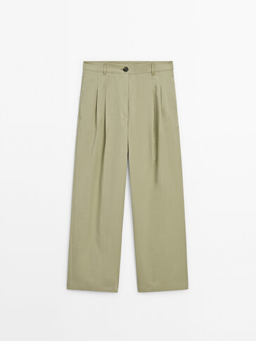 Mid-rise wide-leg technical trousers