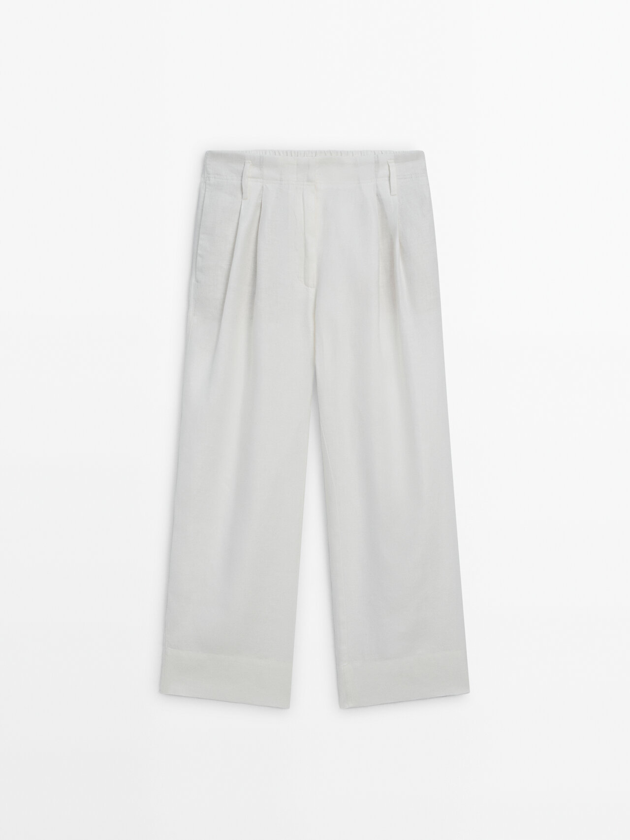 Massimo Dutti 100% Linen Trousers With Double Darts In Cream