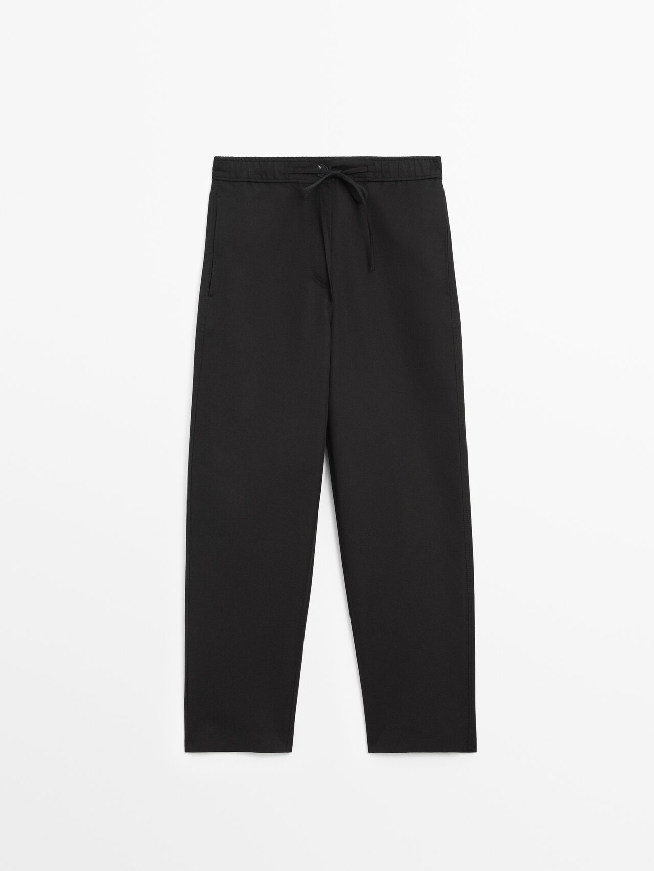 Massimo Dutti Cotton And Linen Blend Trousers With Drawstrings In Black