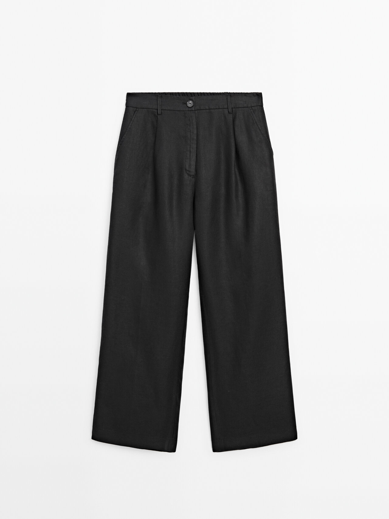 Shop Massimo Dutti Wide-leg Linen Trousers In Schwarz
