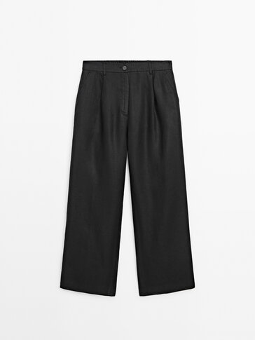 Wide-leg linen trousers · Black, Cream, Lime, Mole Brown · Dressy