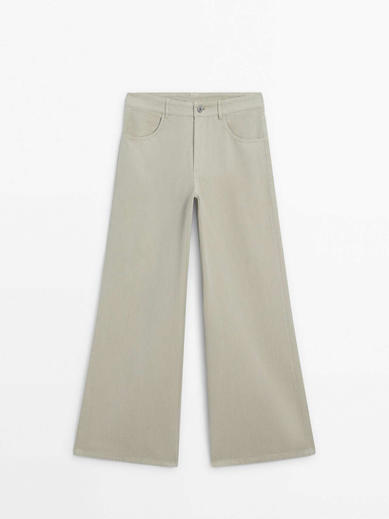 Massimo Dutti Straight-leg Flowing Trousers In Pale Green