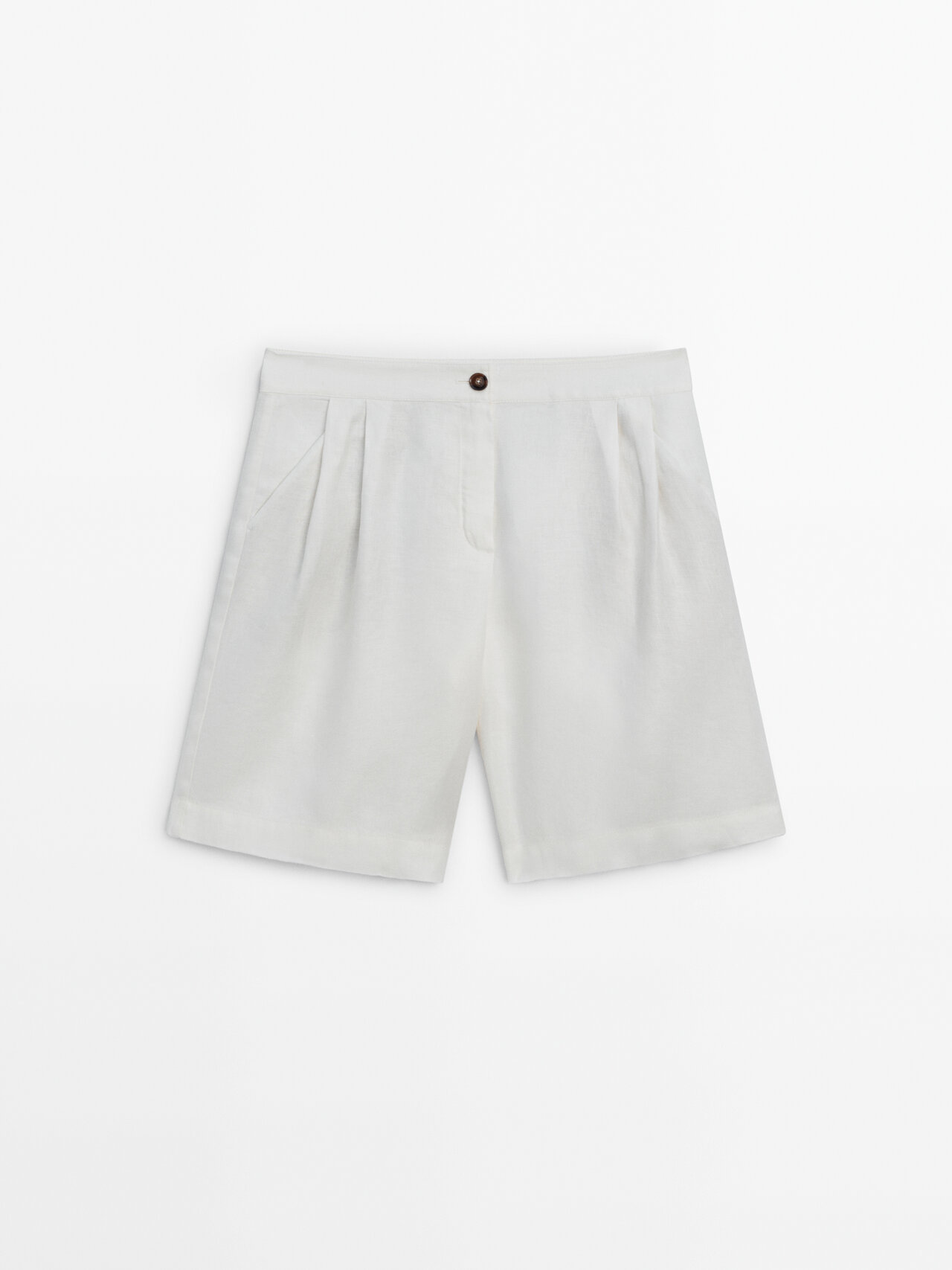 Shop Massimo Dutti 100% Linen Bermuda Shorts With Double Darts In Cream