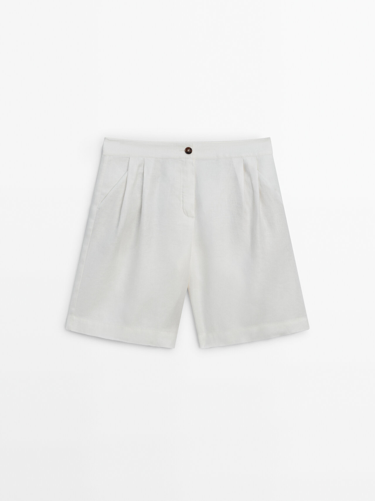 Massimo Dutti 100% Linen Bermuda Shorts With Double Darts In Cream