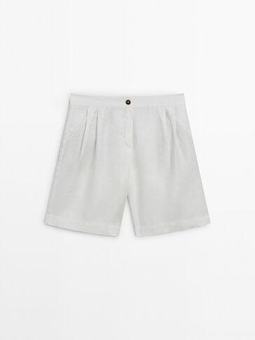 100% linen Bermuda shorts with double darts