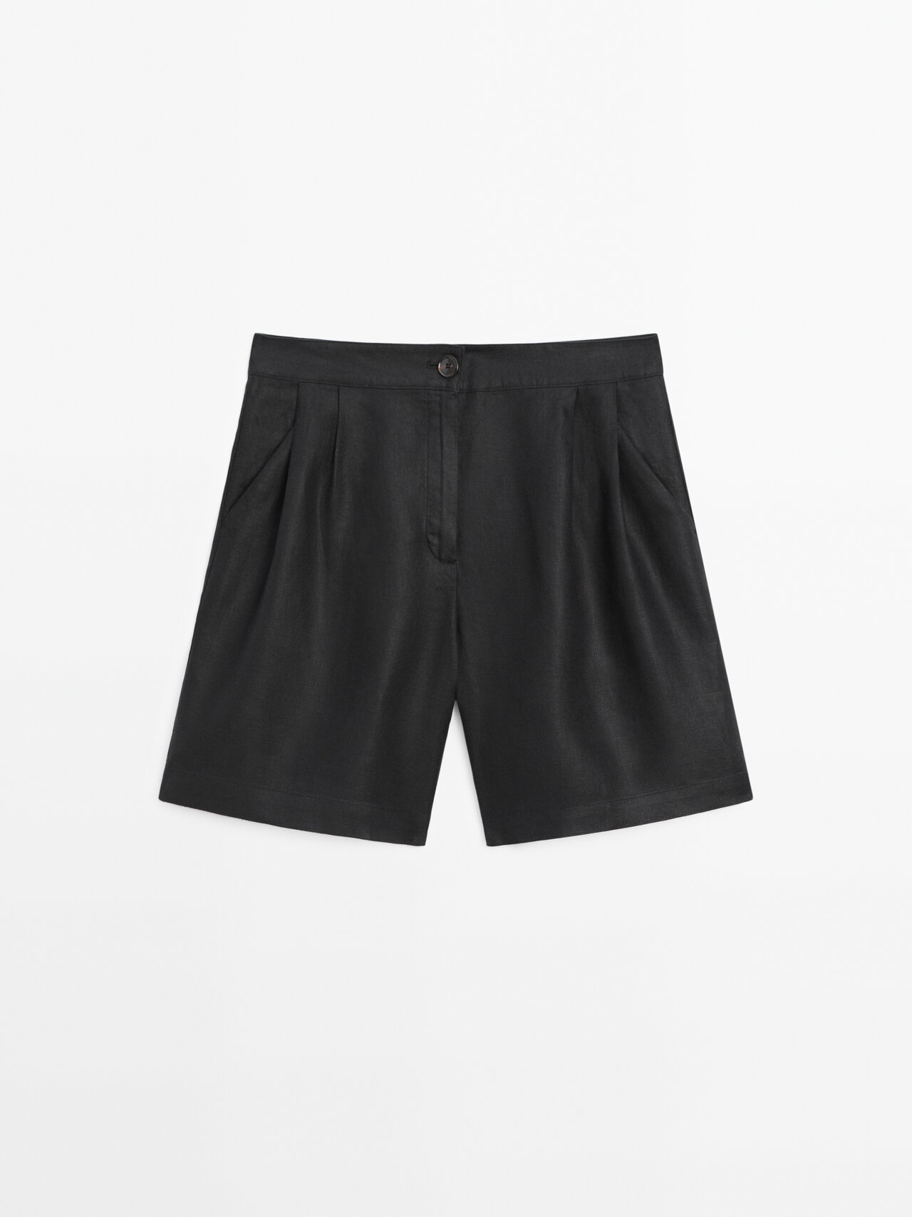 Shop Massimo Dutti 100% Linen Bermuda Shorts With Double Darts In Black