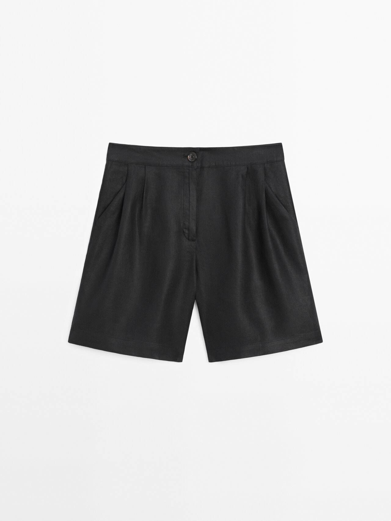 Massimo Dutti 100% Linen Bermuda Shorts With Double Darts In Black