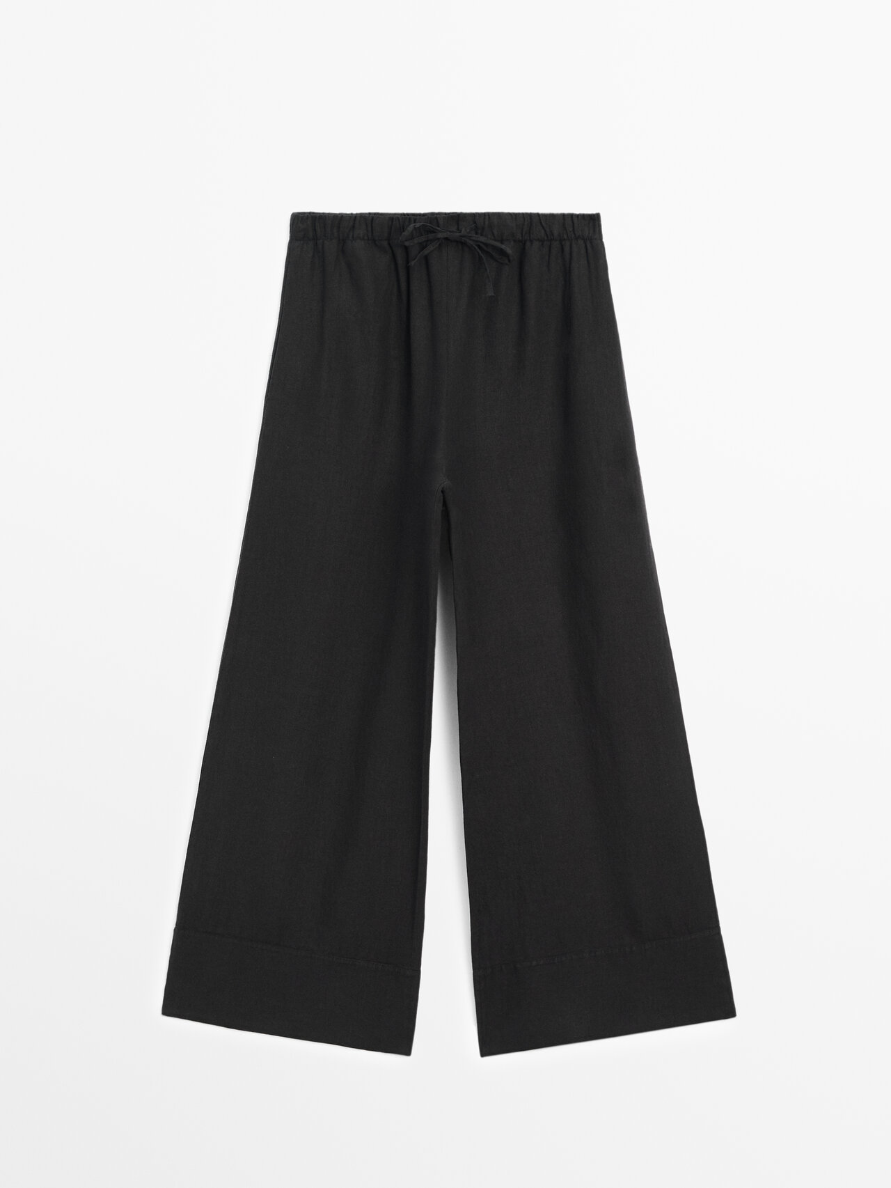 Shop Massimo Dutti 100% Linen Palazzo Joggers In Black