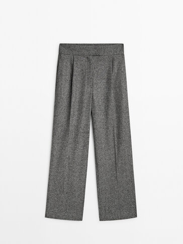 Darted flecked wool blend trousers