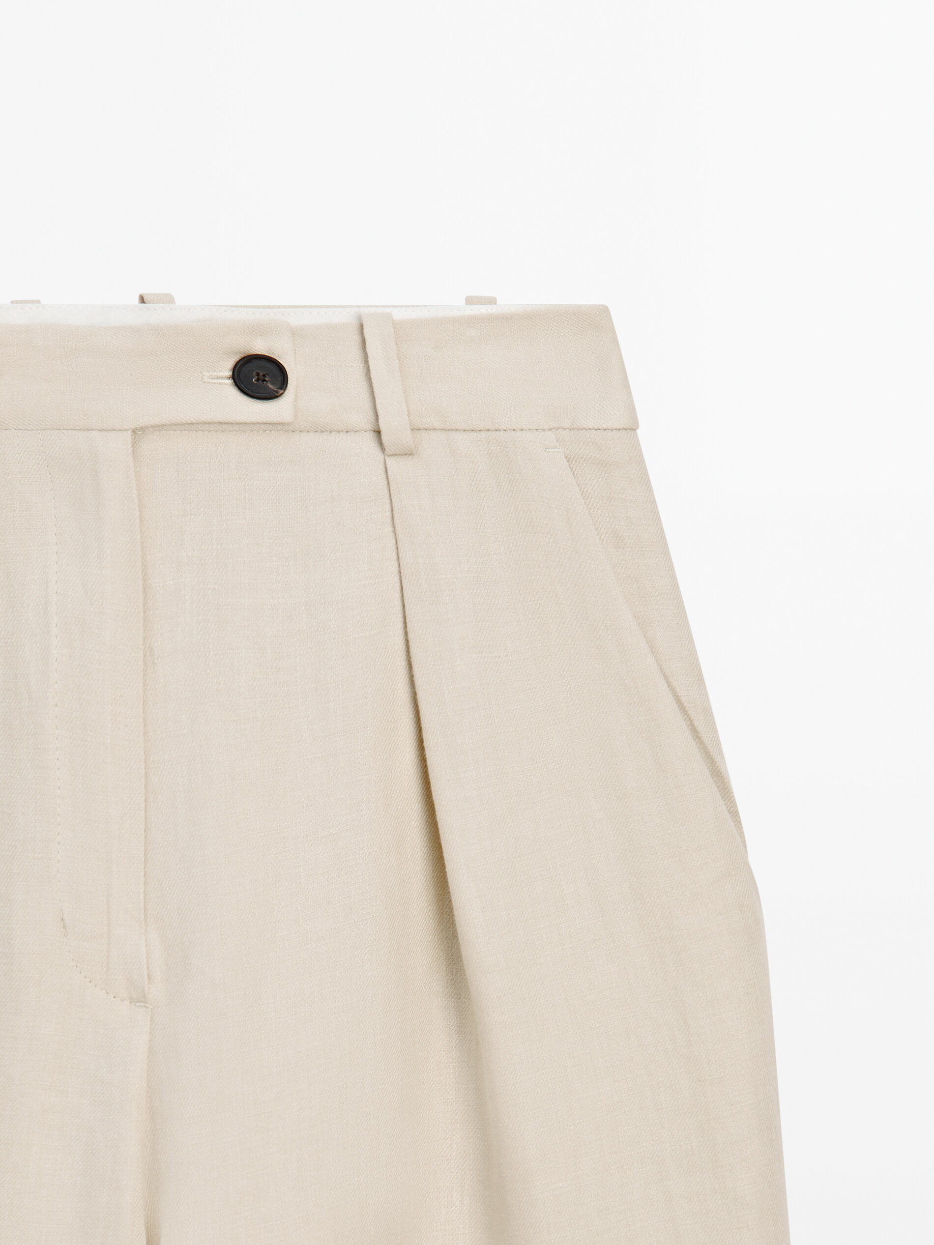 Pantalón traje ancho 100% lino pinzas
