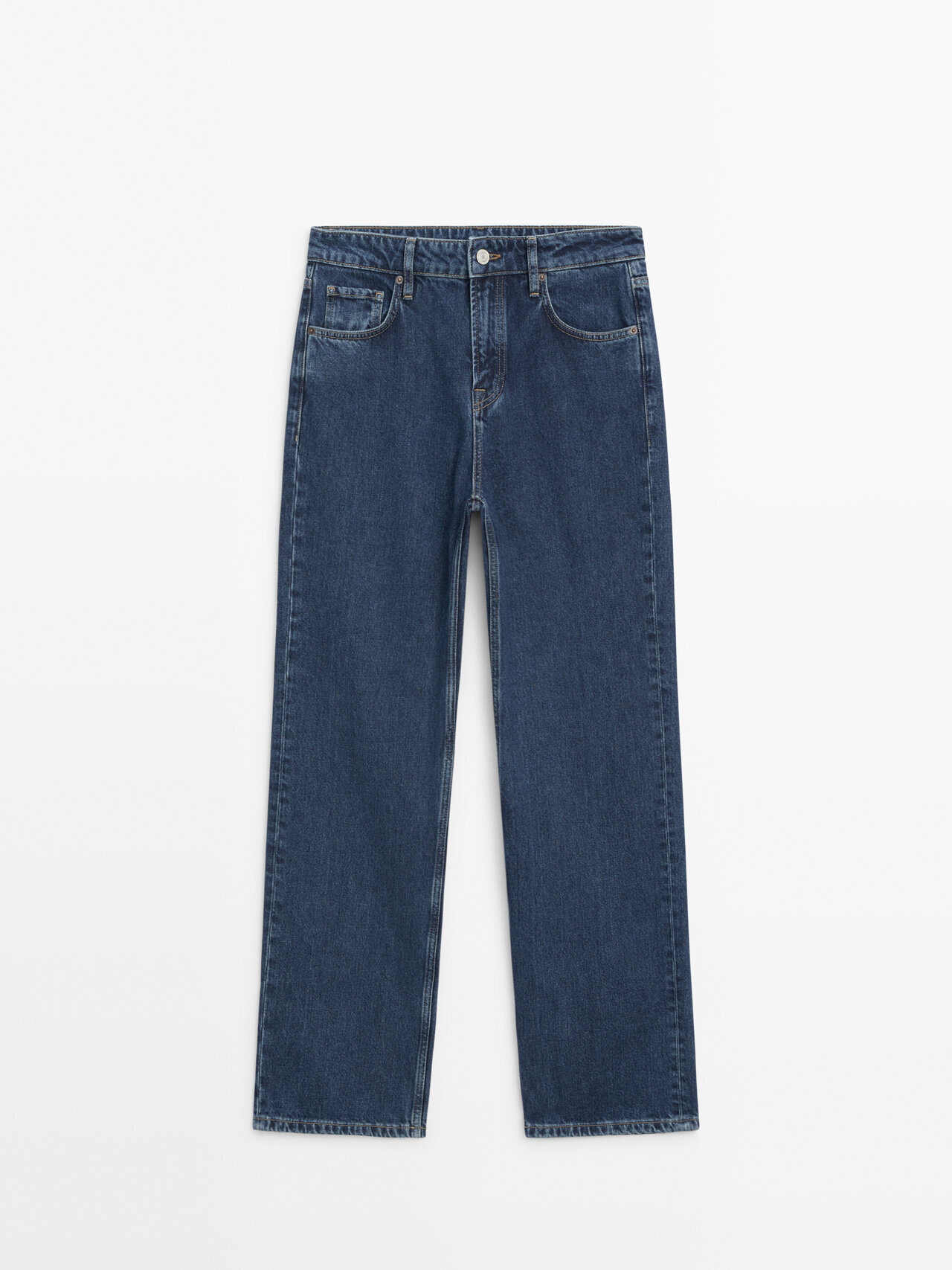 Shop Massimo Dutti Low-rise Straight-leg Regular Length Jeans In Medium Blue