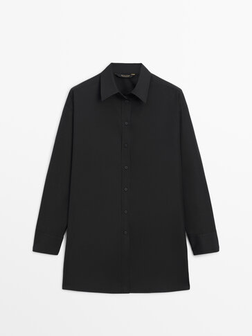 Black poplin oversize blouse · Black · Shirts | Massimo Dutti