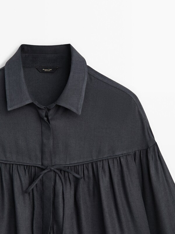 Gathered shirt with bow detail · Medium Grey · Shirts | Massimo Dutti