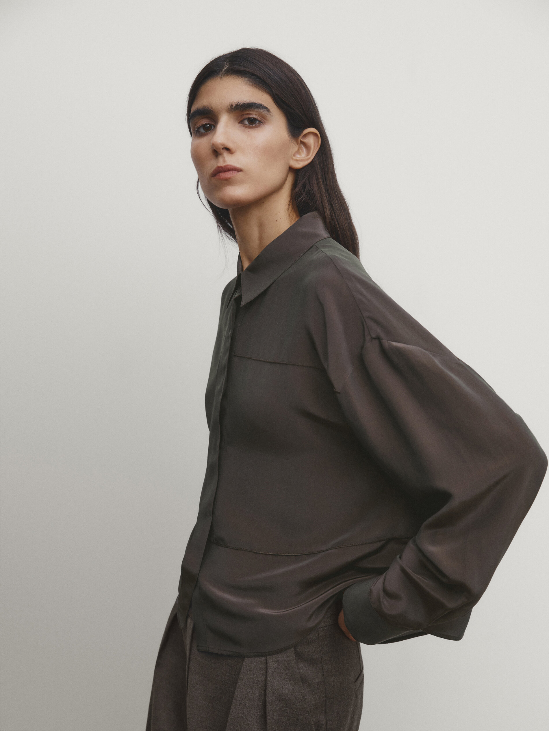 Massimo Dutti Seidenhemd Mit Ziernaht In Verwaschen