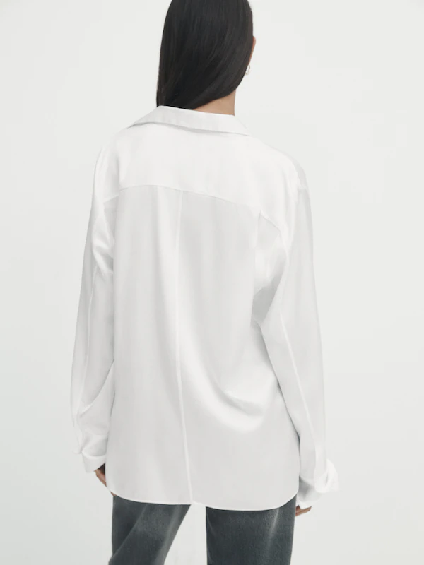 Satin shirt with cut-out details · White, Cream, Deep Blue, Medium Grey ...