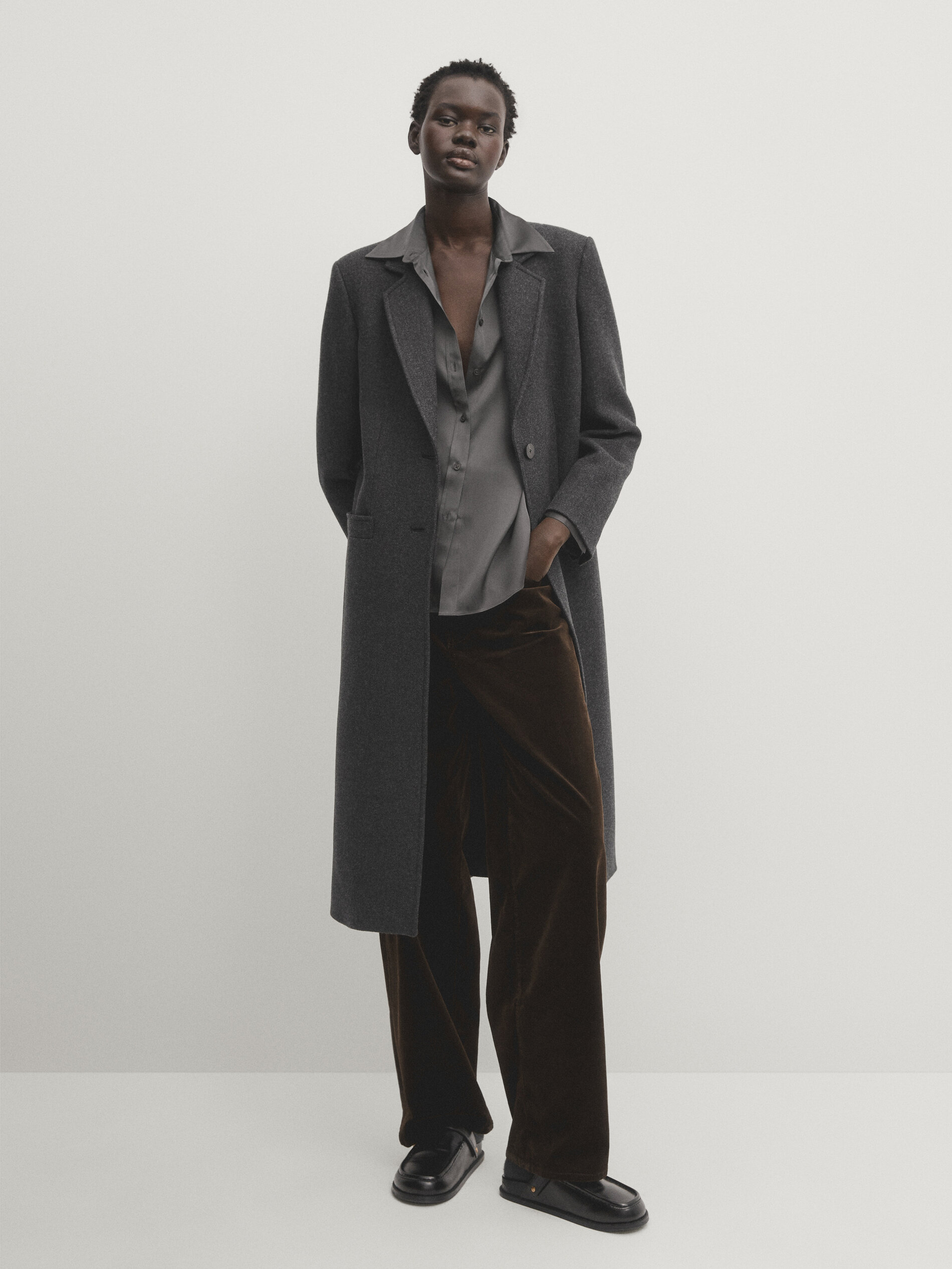 Massimo Dutti Satiniertes Hemd Mit Schlitzen In Medium Grey