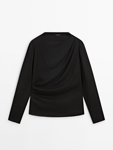 Long sleeve blouse with draped detail