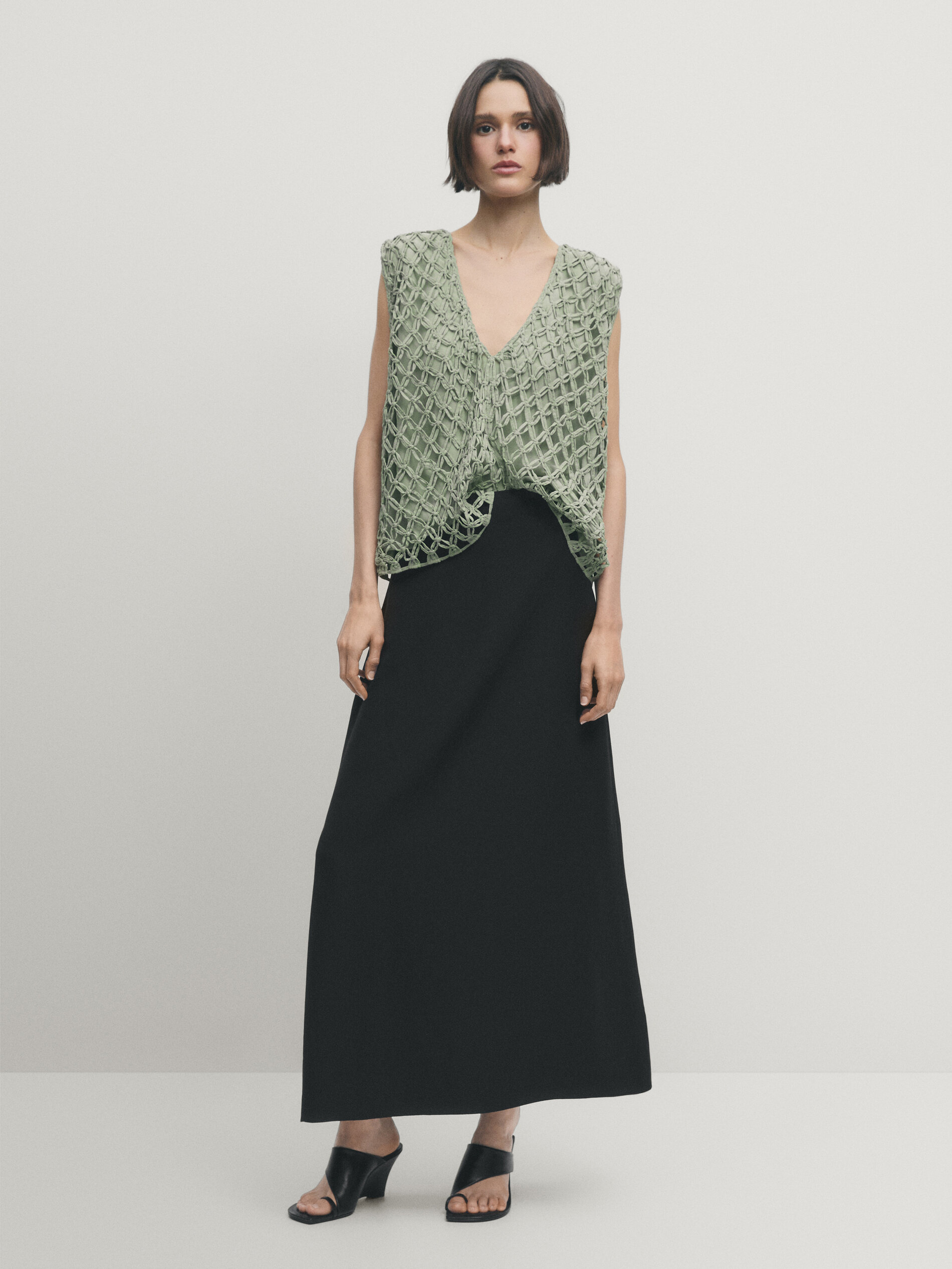 Sleeveless macramé top · Pale Green · Shirts | Massimo Dutti 新品 マークジェイコブスウォッチ正規品