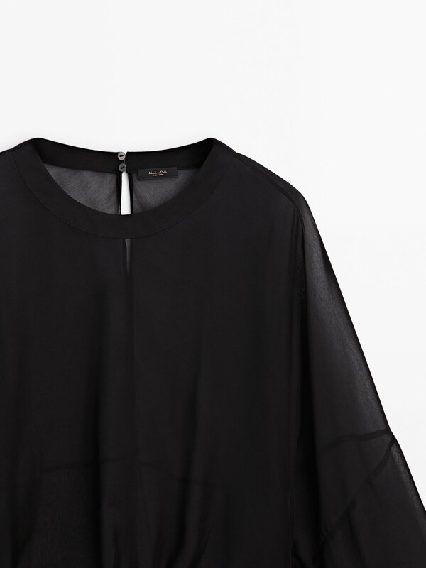 Semi-sheer blouse with tie detail · Black · Shirts | Massimo Dutti