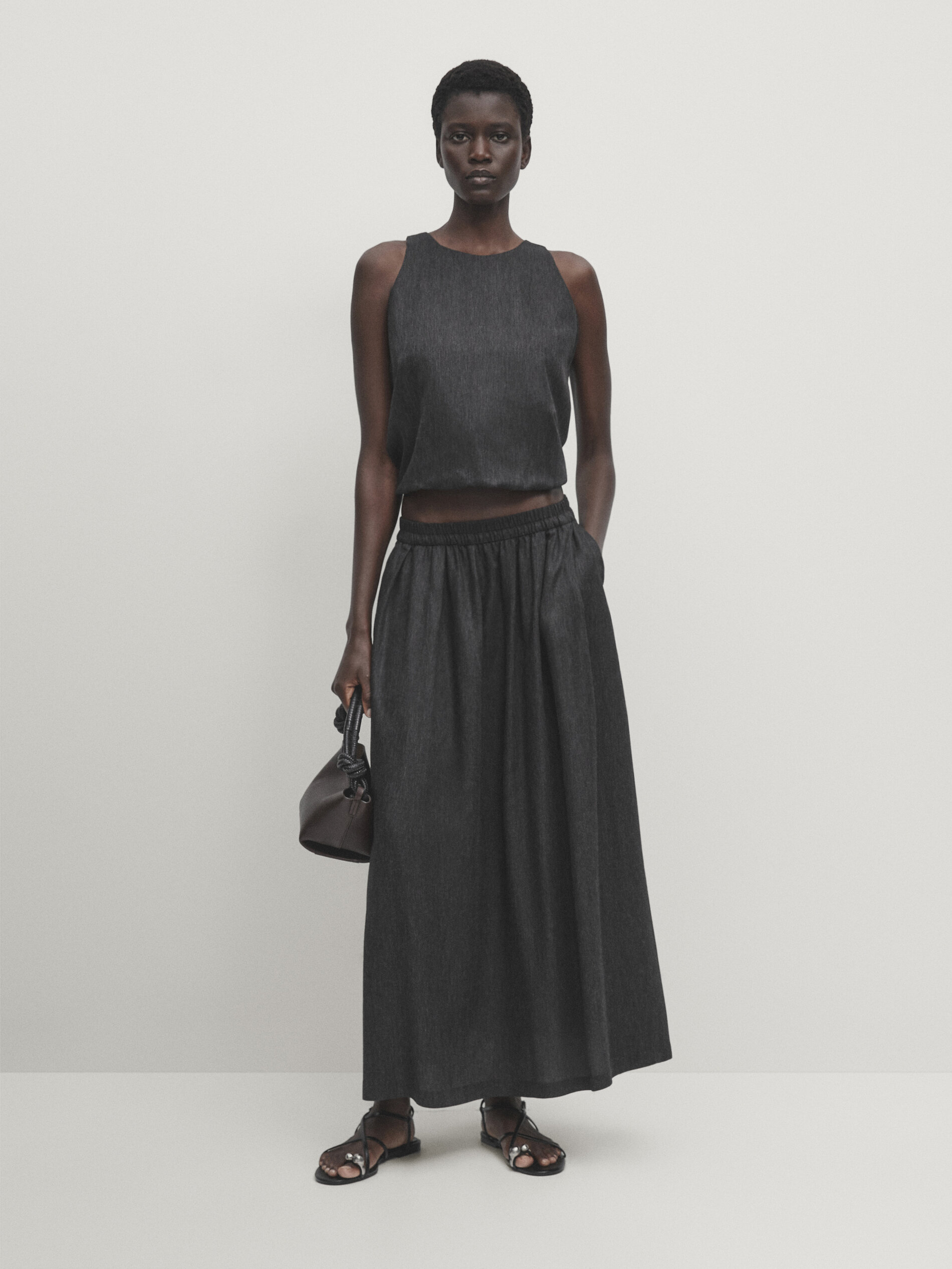 Massimo Dutti Top Mit Elastischem Saum In Grau