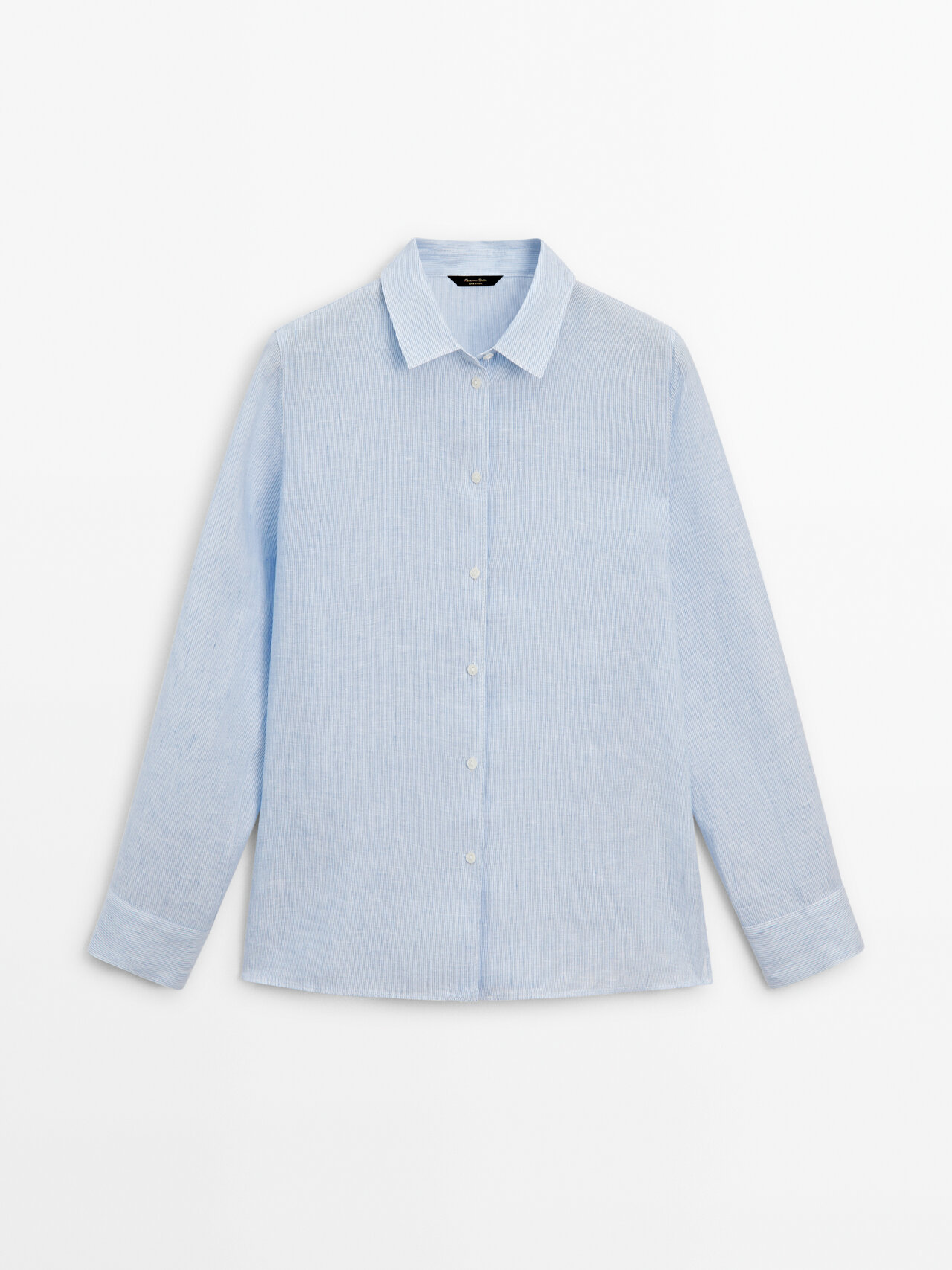 Massimo Dutti Gestreiftes Hemd Aus Reinem Leinen In Pastel Blue