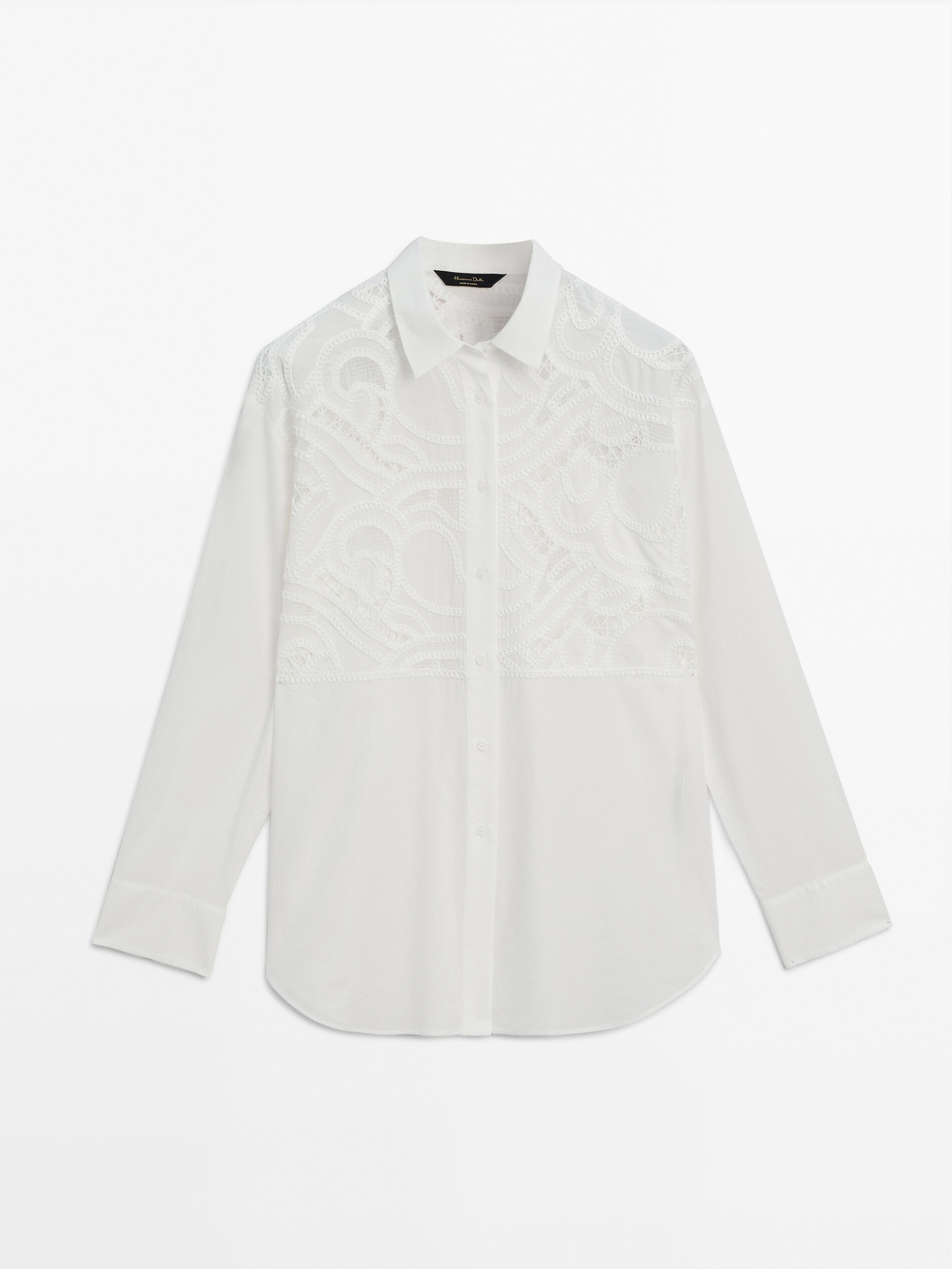 Cotton shirt with embroidered detail · White · Shirts | Massimo Dutti