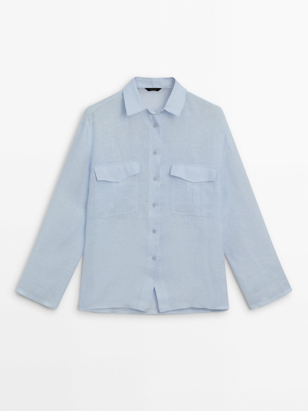 Shop Massimo Dutti 100% Linen Shirt With Pockets In Sky Blue