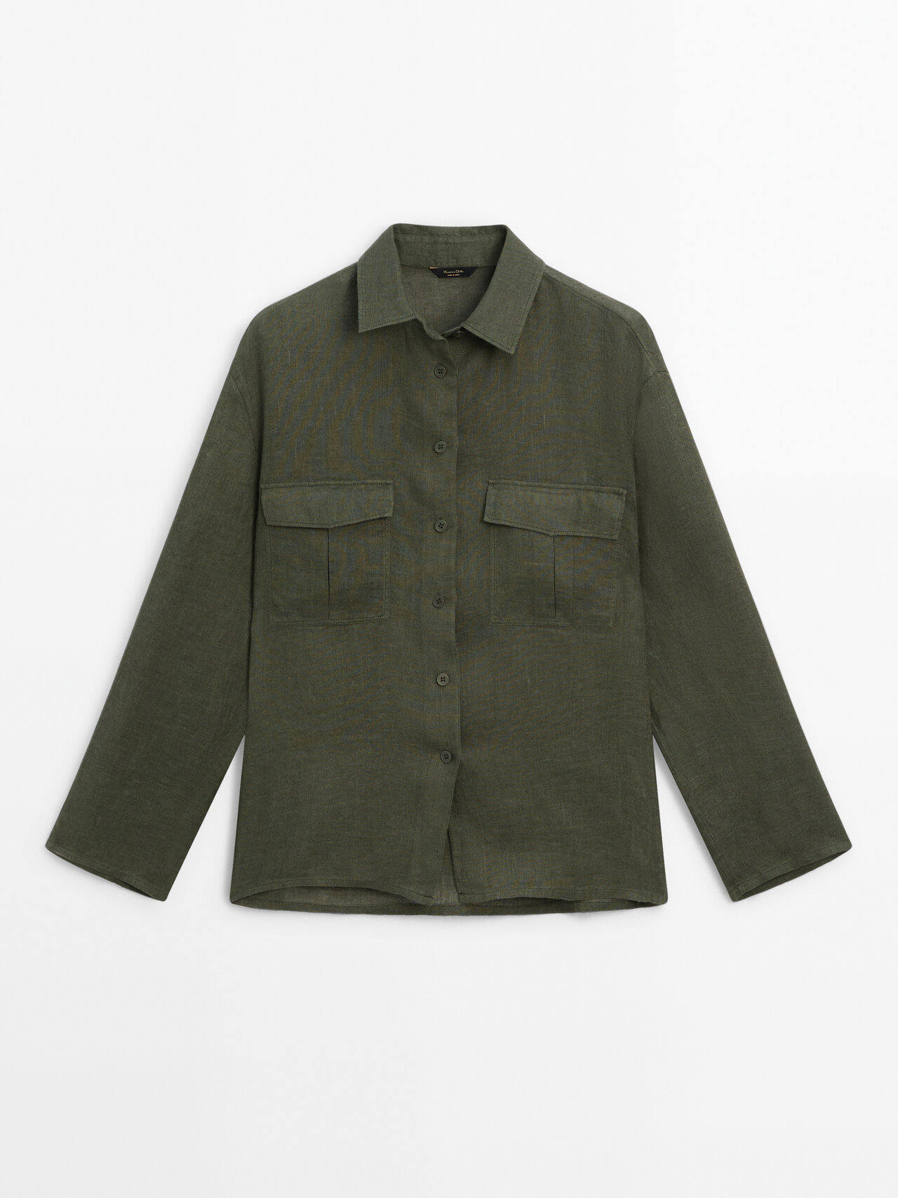 Shop Massimo Dutti 100% Linen Shirt With Pockets In Dark Green