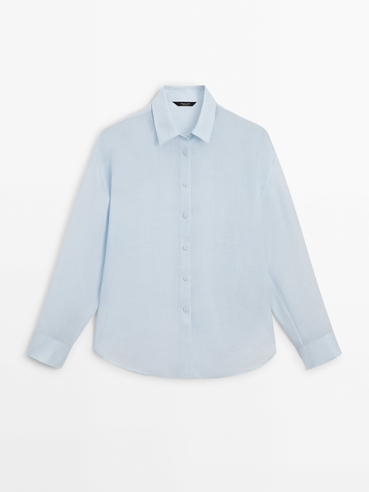 Shop Massimo Dutti Ramie Blend Plain Shirt In Sky Blue