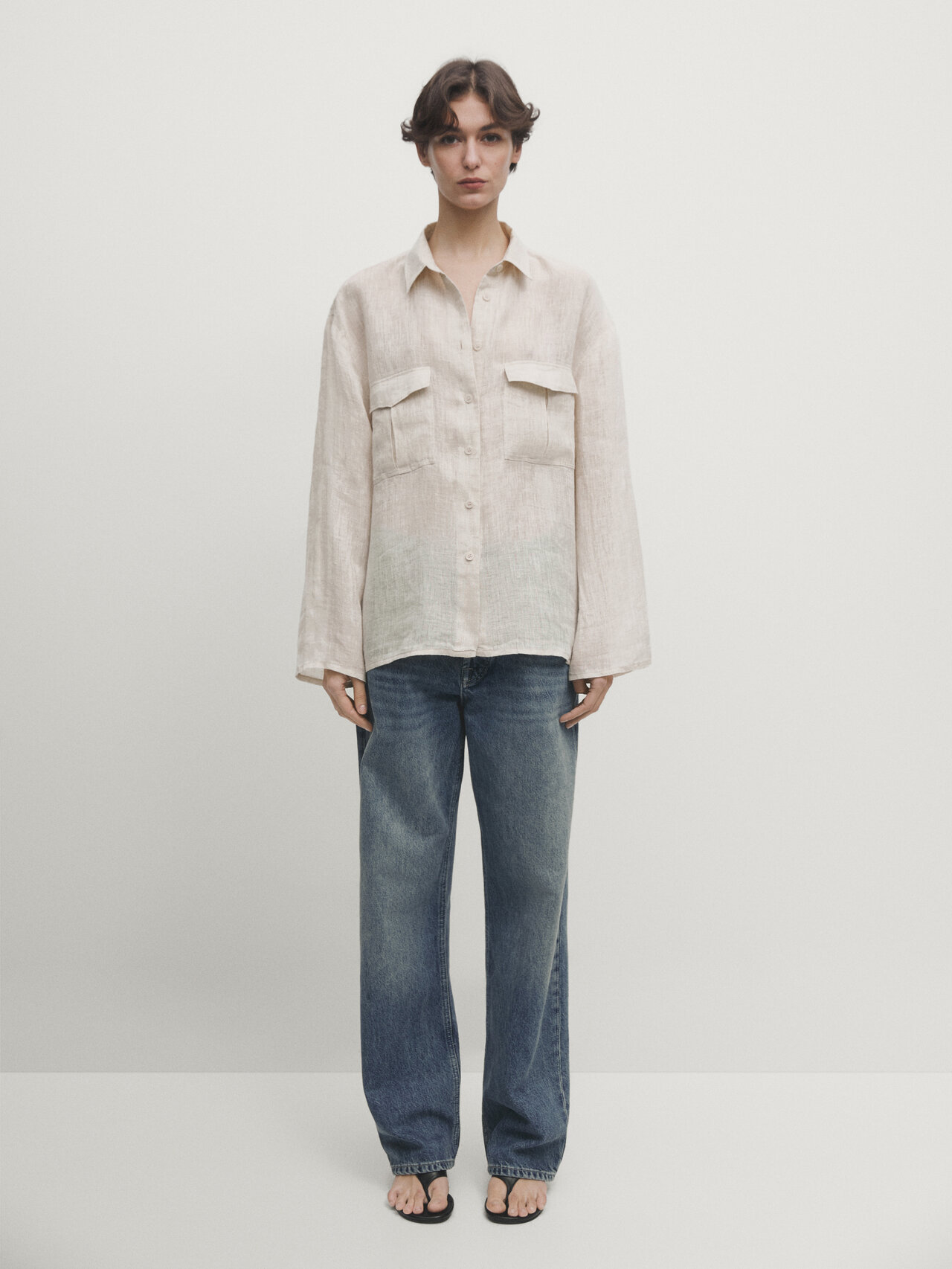 AM02368 TWO SIDE POCKET 100%LINEN SHIRT