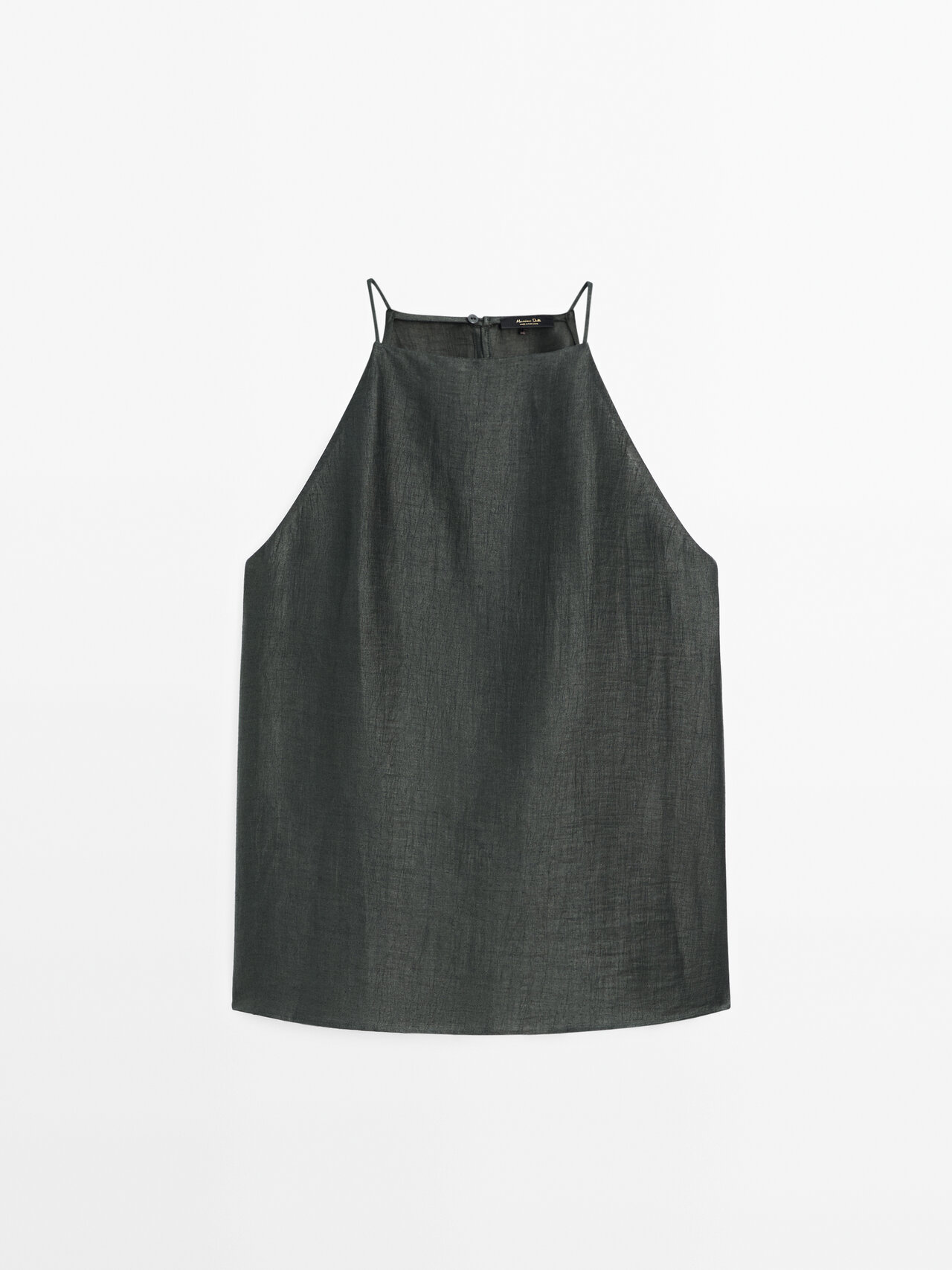 Shop Massimo Dutti Linen Blend Halter Top In Bottle Green