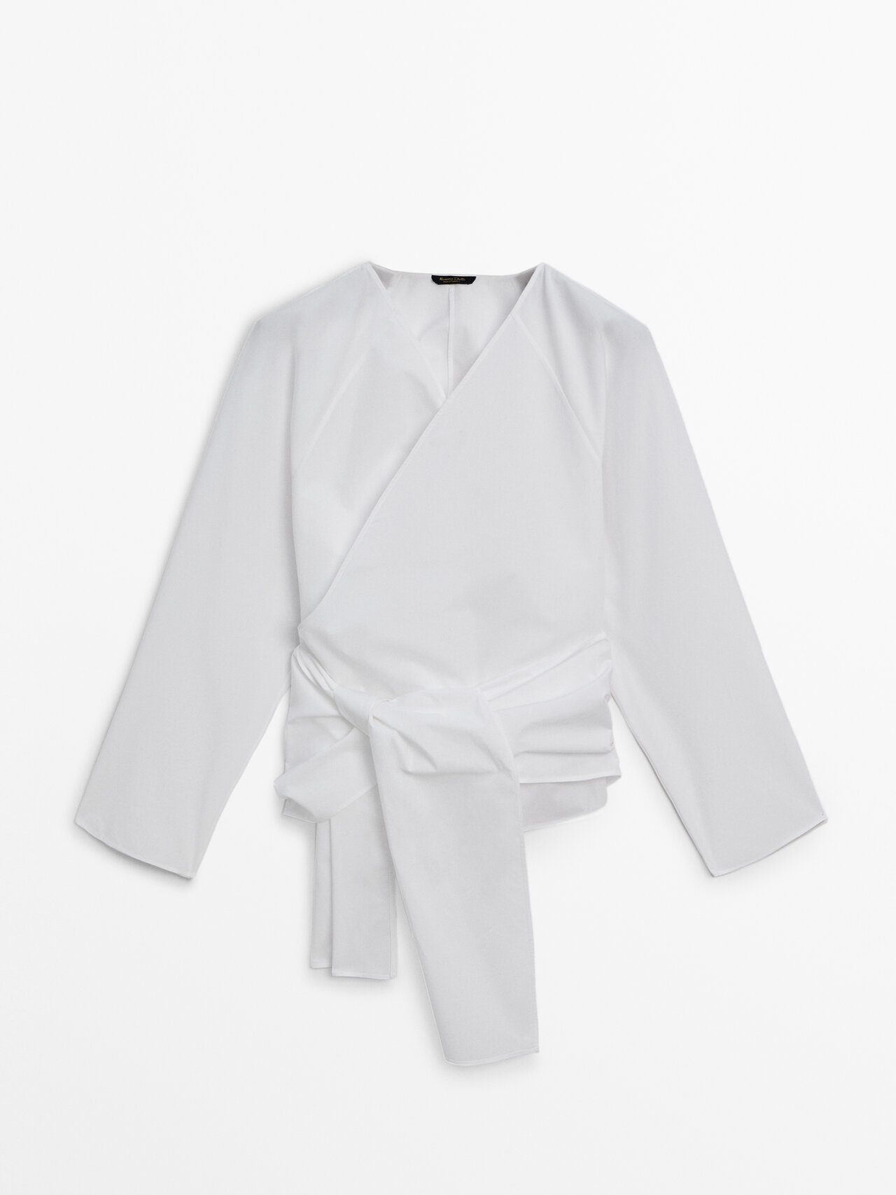 Massimo Dutti Poplin Shirt With Crossover Tie Detail In White