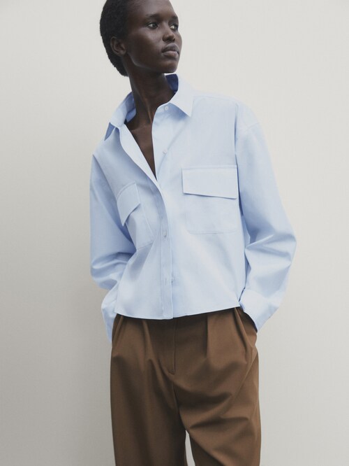 Cotton poplin shirt with pockets · Sky Blue · Shirts | Massimo Dutti
