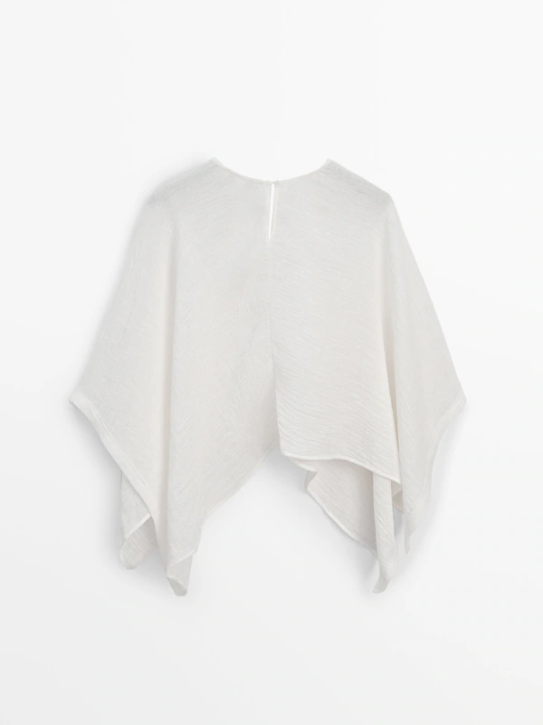 100% linen cape with slit detail · Cream, Chocolate · Shirts | Massimo ...