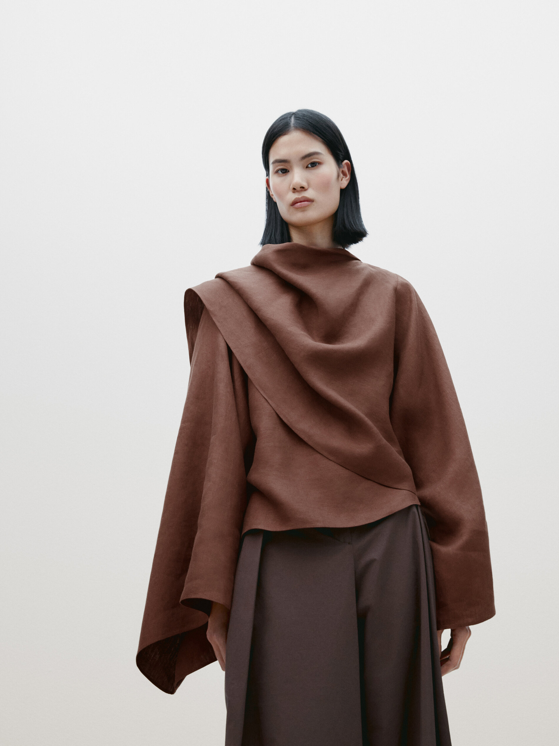 Asymmetric linen cape - Limited Edition · Brown, Black · Shirts