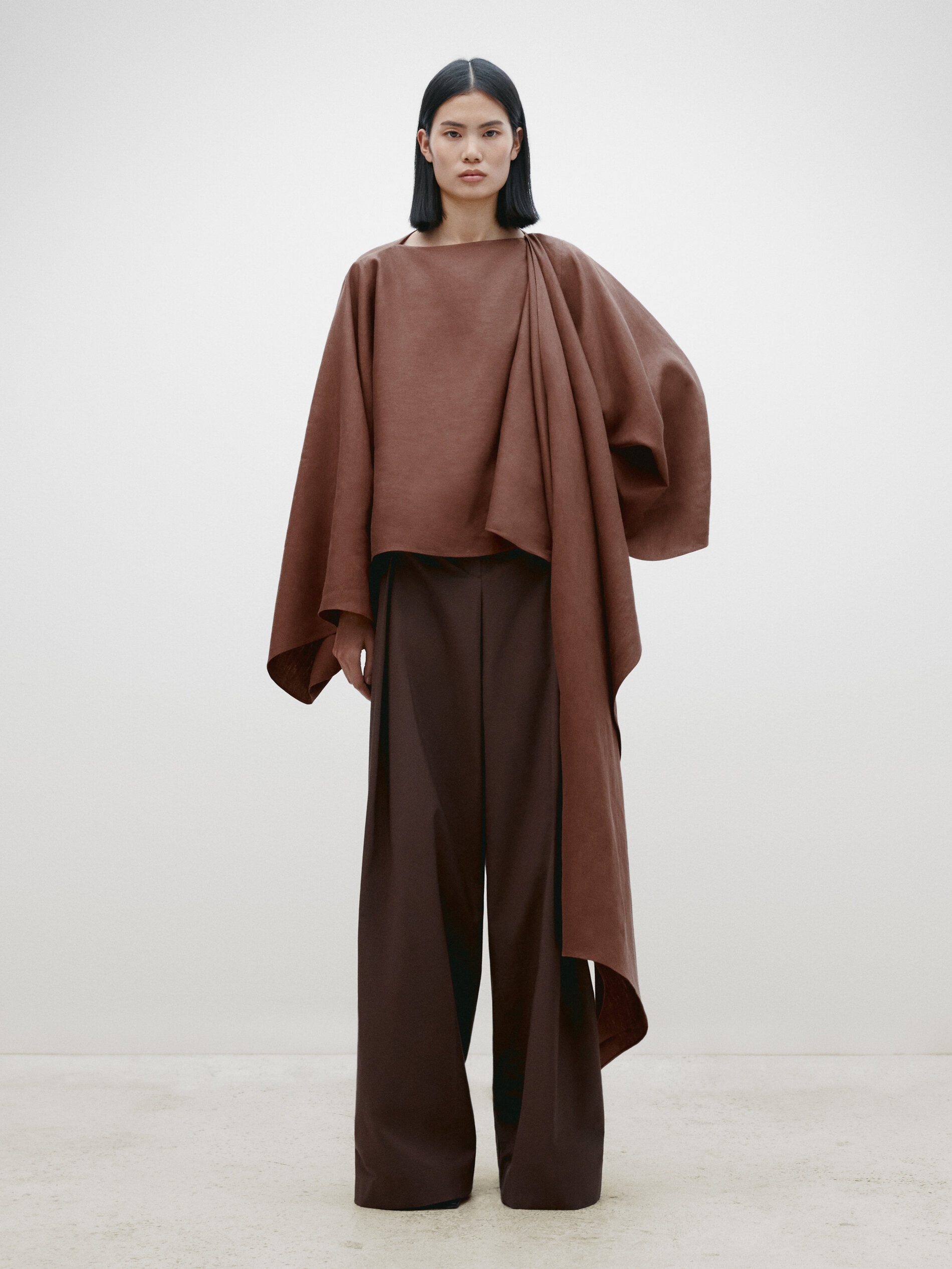 Asymmetric linen cape - Limited Edition · Brown, Black · Shirts