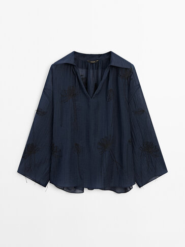 Embroidered print shirt · Ink Blue · Shirts | Massimo Dutti