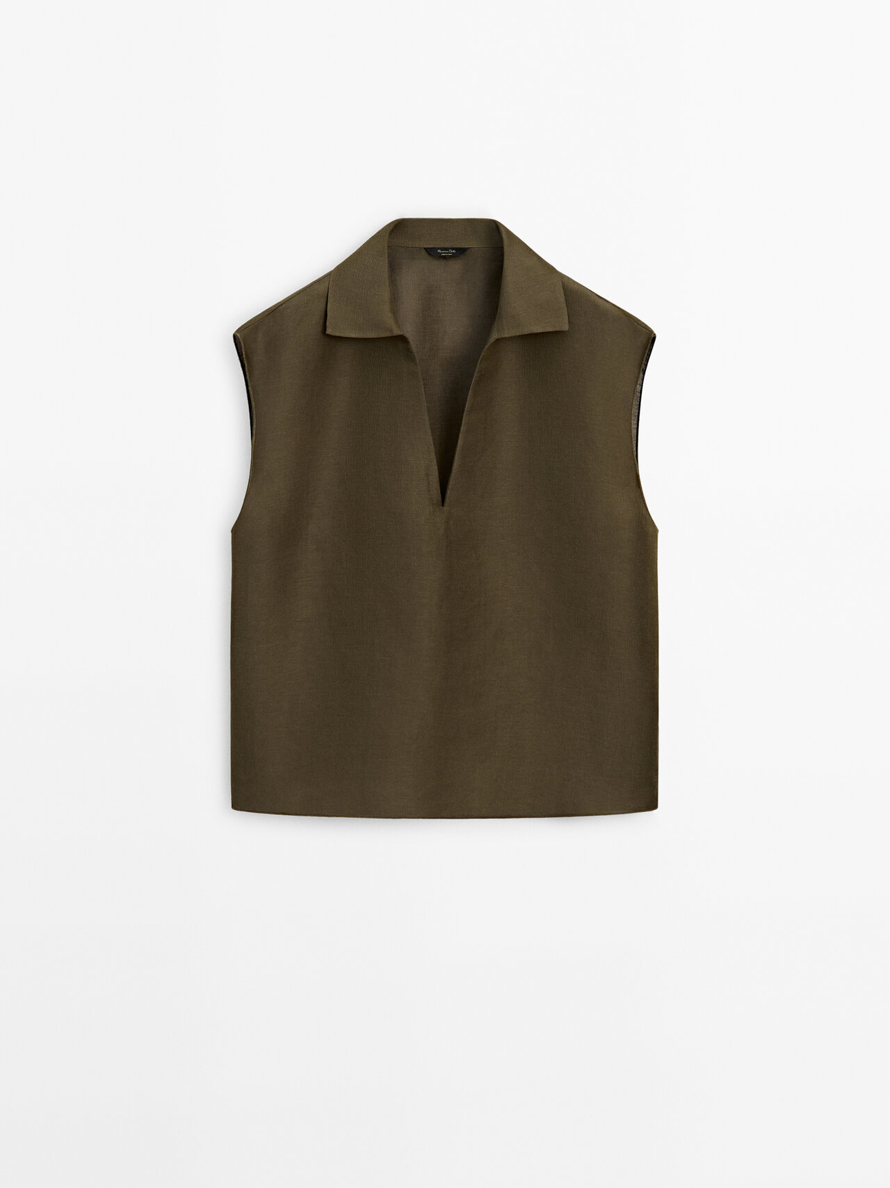 Massimo Dutti Sleeveless Polo Collar Blouse In Khaki