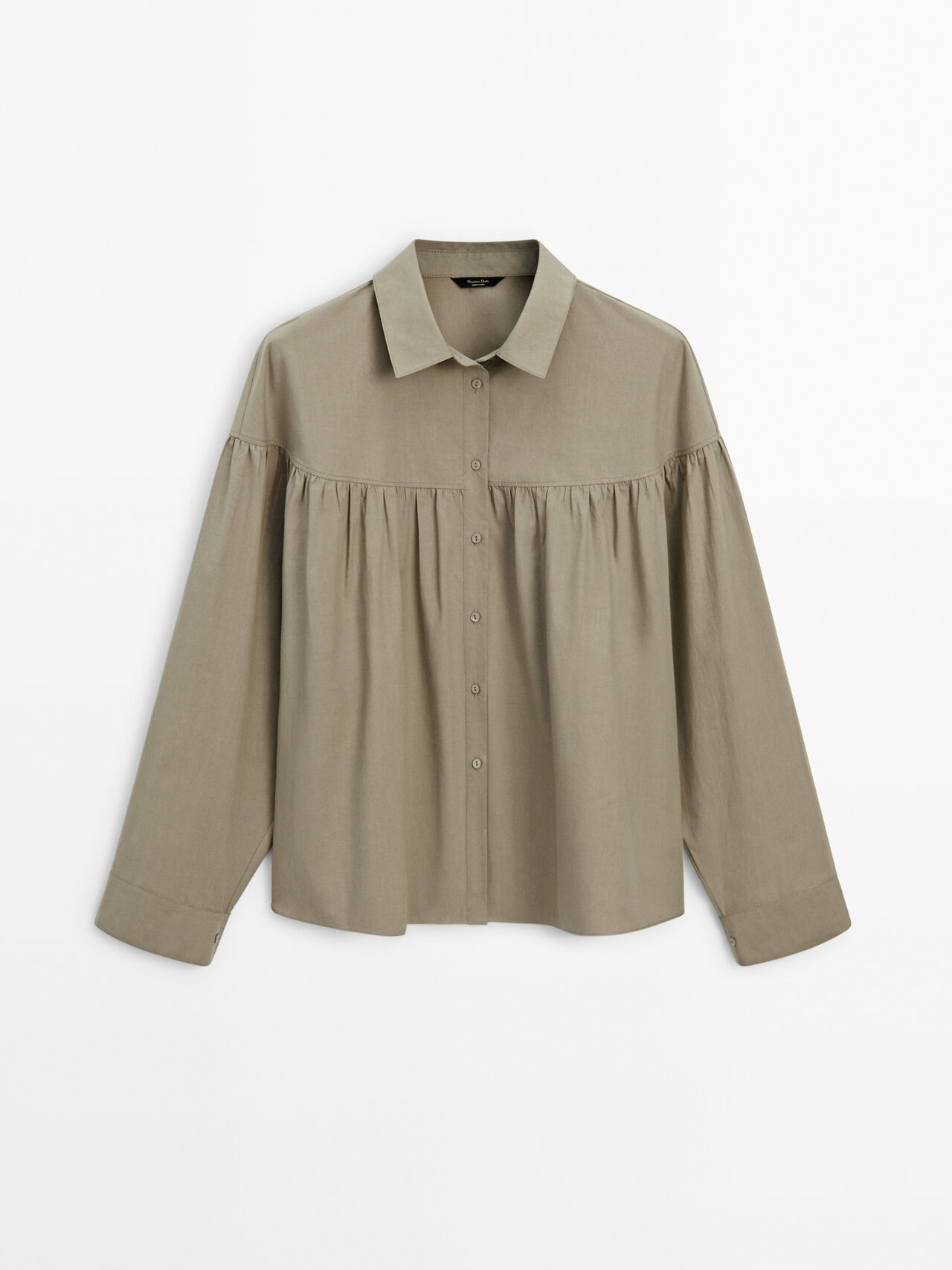 Massimo Dutti Poplin Shirt With Gathered Details In Ochre