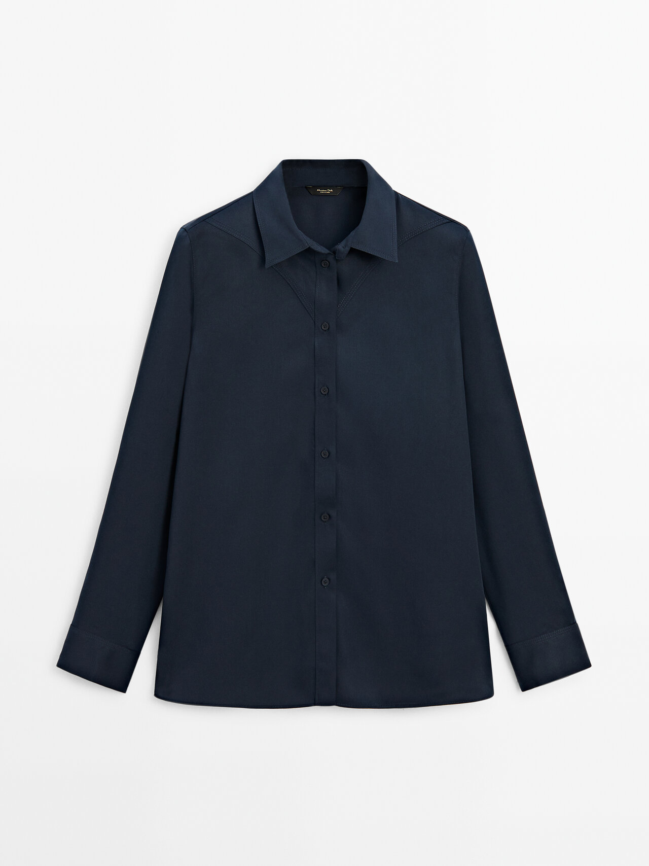 Shop Massimo Dutti Lyocell Shirt With Triangular Detail In Navy Blue