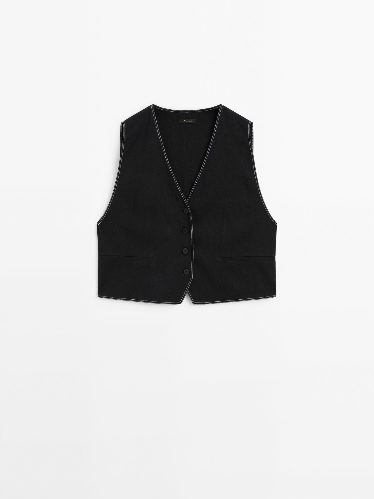 Shop Massimo Dutti Topstitched Vest With Contrast Detail In Black