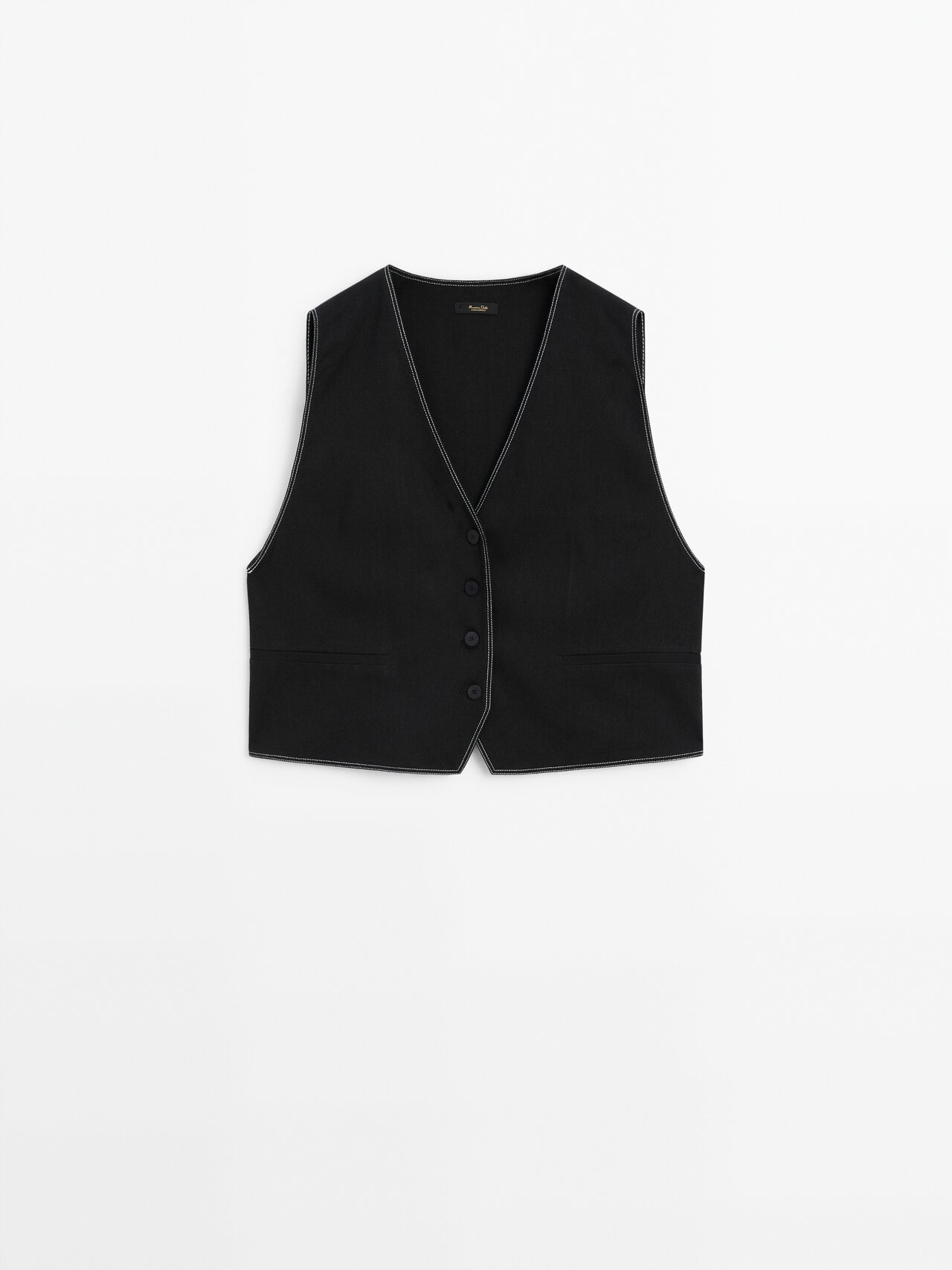 Massimo Dutti Topstitched Vest With Contrast Detail In Black