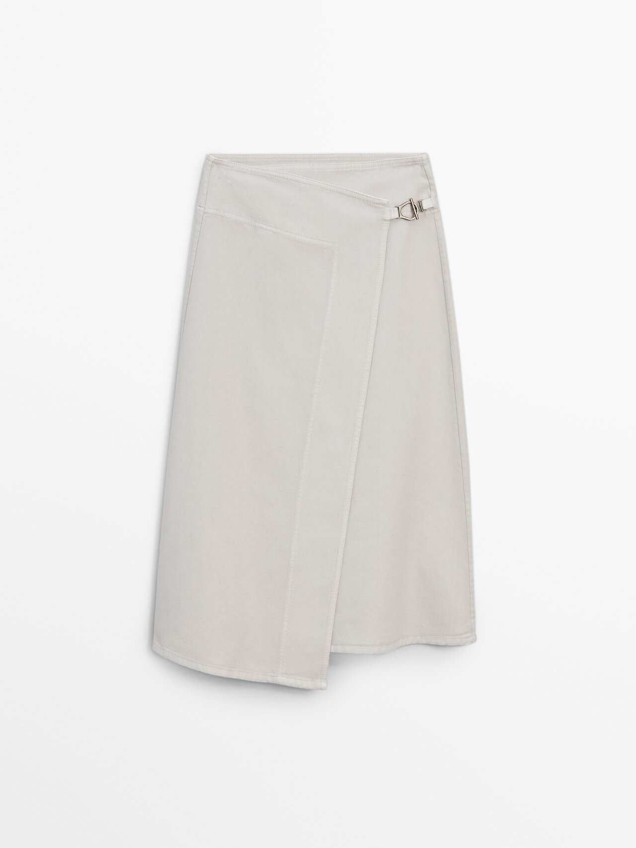 Massimo Dutti Twill Midi Pareo Skirt In Ice