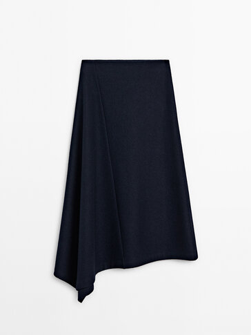 Felted wool-blend midi skirt with asymmetric hem