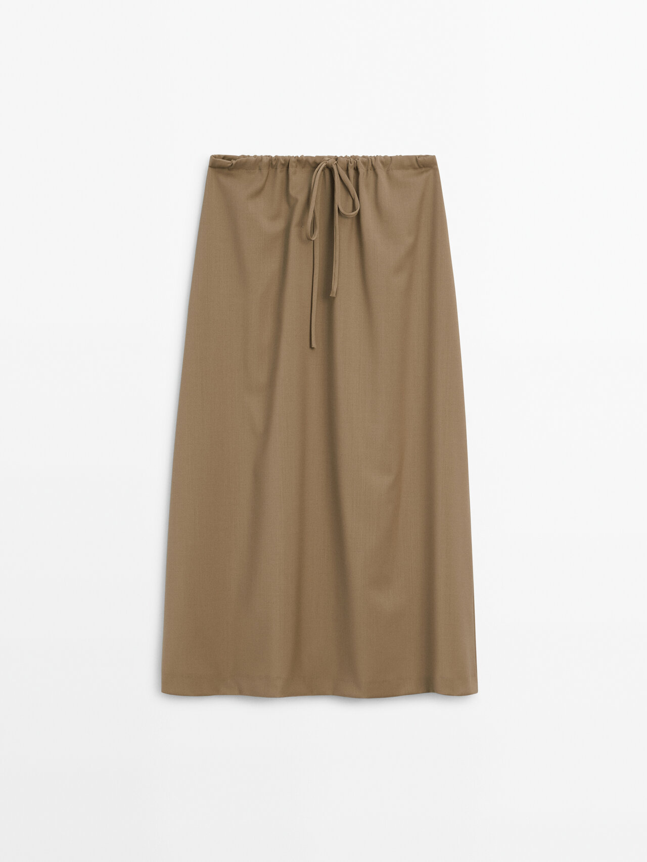 Massimo Dutti Drawstring Midi Skirt In Beige