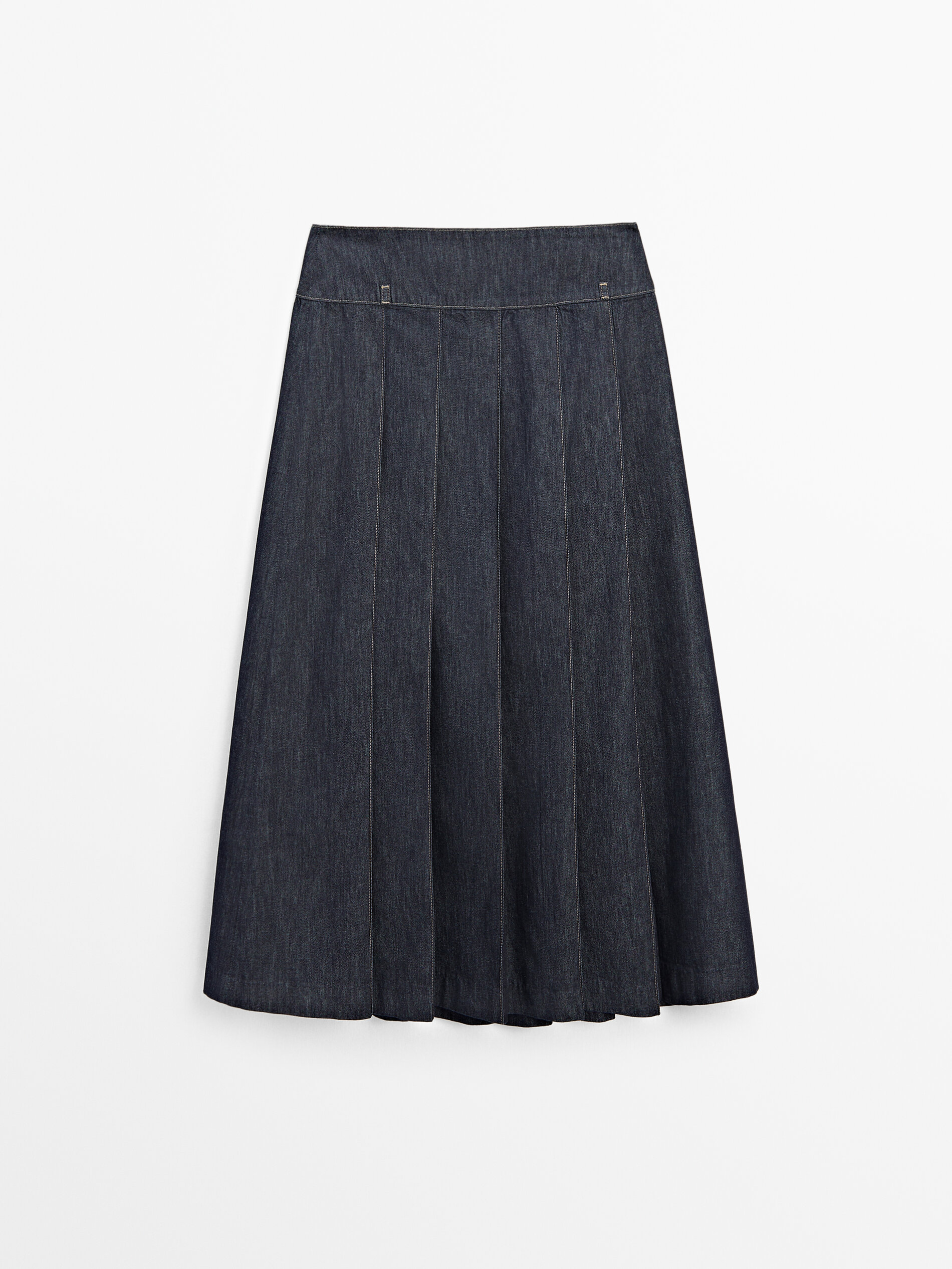 Denim flounce midi skirt with seams