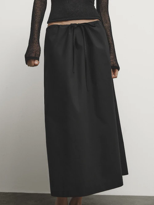 100% Cotton Poplin Skirt - Black - Xl - Massimo Dutti - Women